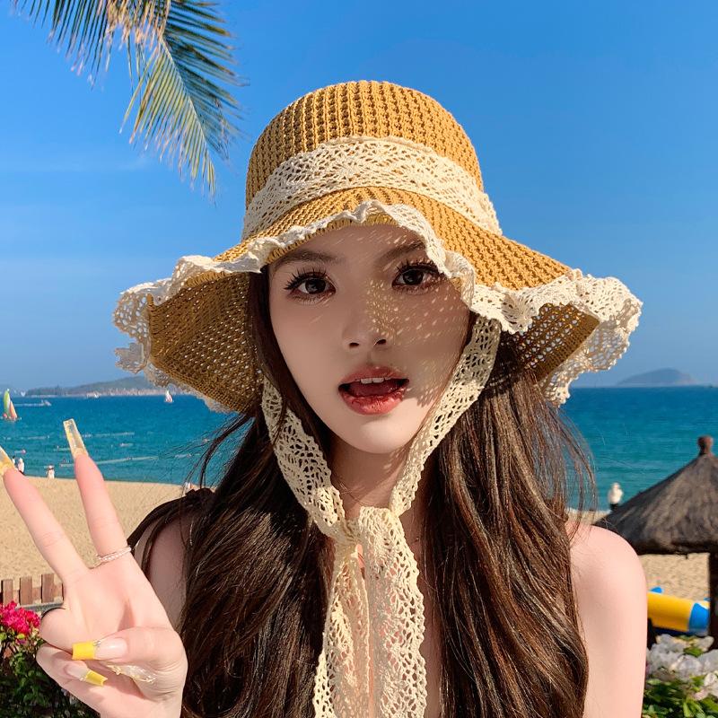 Summer Beach Seaside Sun Hat Lace Big Brim Straw Hat Women Outdoor Outing Versatile Sun Hat