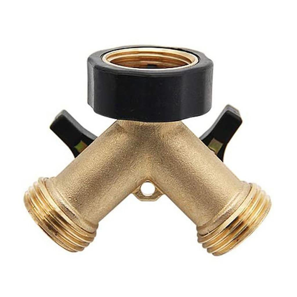Brass Dual-Outlet Faucet Irrigation Ball Valve Adapter Garden Tap Hose Splitter Two Way Fitting 3/4 American Thread