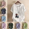 Women's Fashion Round Neck Short Sleeve T-shirt Casual Cotton Linen Graphic Shirt Leisure Loose Cartoon Characters Prined Summer Blouse Tops