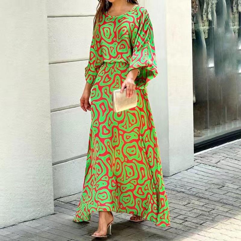 JKASHDK Женская мода повседневная весна осень геометрический принт рукава 3/4 О-образный вырез брюки брюки костюмы