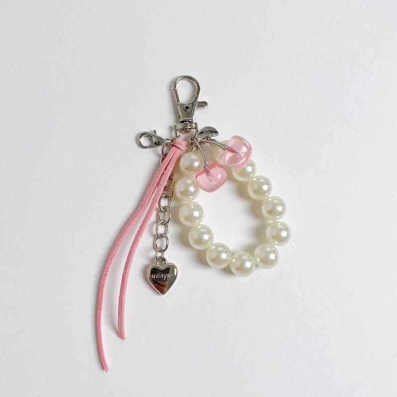 Ins Style Cherry Keychain Y2K Trendy Imitation Pearl Keyring Pendant Sweet Girly Bag Charm Hanging Decoration Car Key Holder