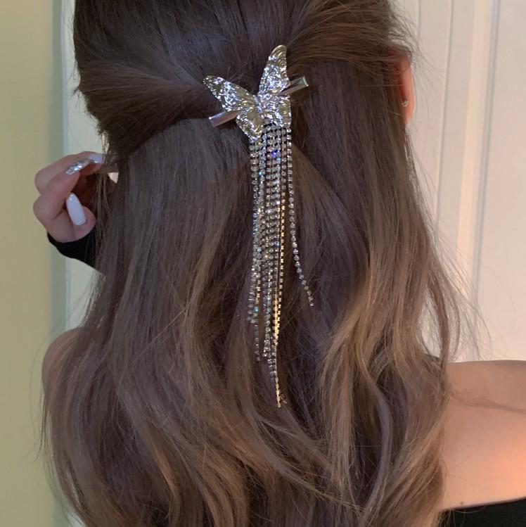 Chic Butterfly Tassel Rhinestone Hair Clip Hairpin for Stylish Bangs