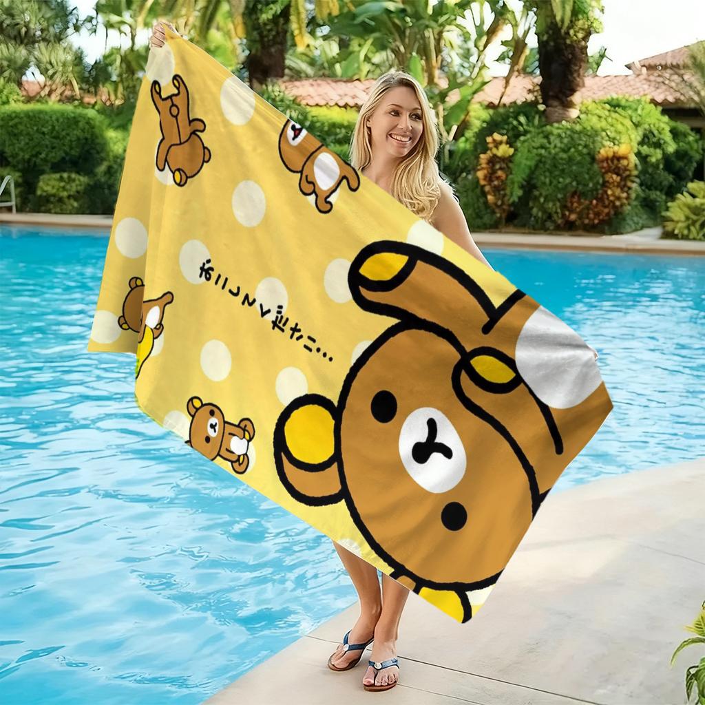 Пляжное полотенце R-Rilakkuma в желтый горошек, Милый мультяшный медведь, Быстросохнущее полотенце, для бассейна, путешествий, кемпинга и ежедневного использования