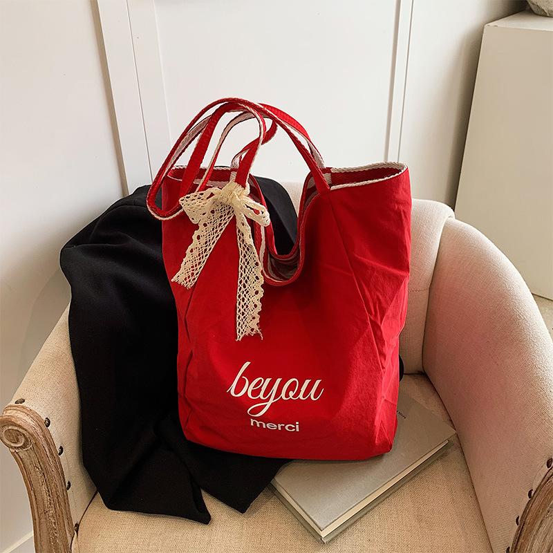 Корейская версия однотонной нейлоновой сумки через плечо, повседневная сумка большой вместимости, двухсторонняя сумка-тоут для поездок на работу, полосатая холщовая сумка