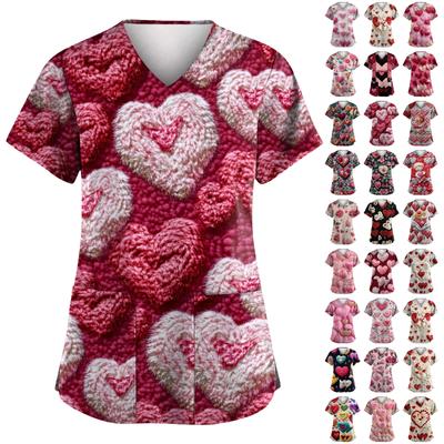 С Днем святого Валентина, женская мода, V-образный вырез, короткий рукав, рабочая одежда с карманами