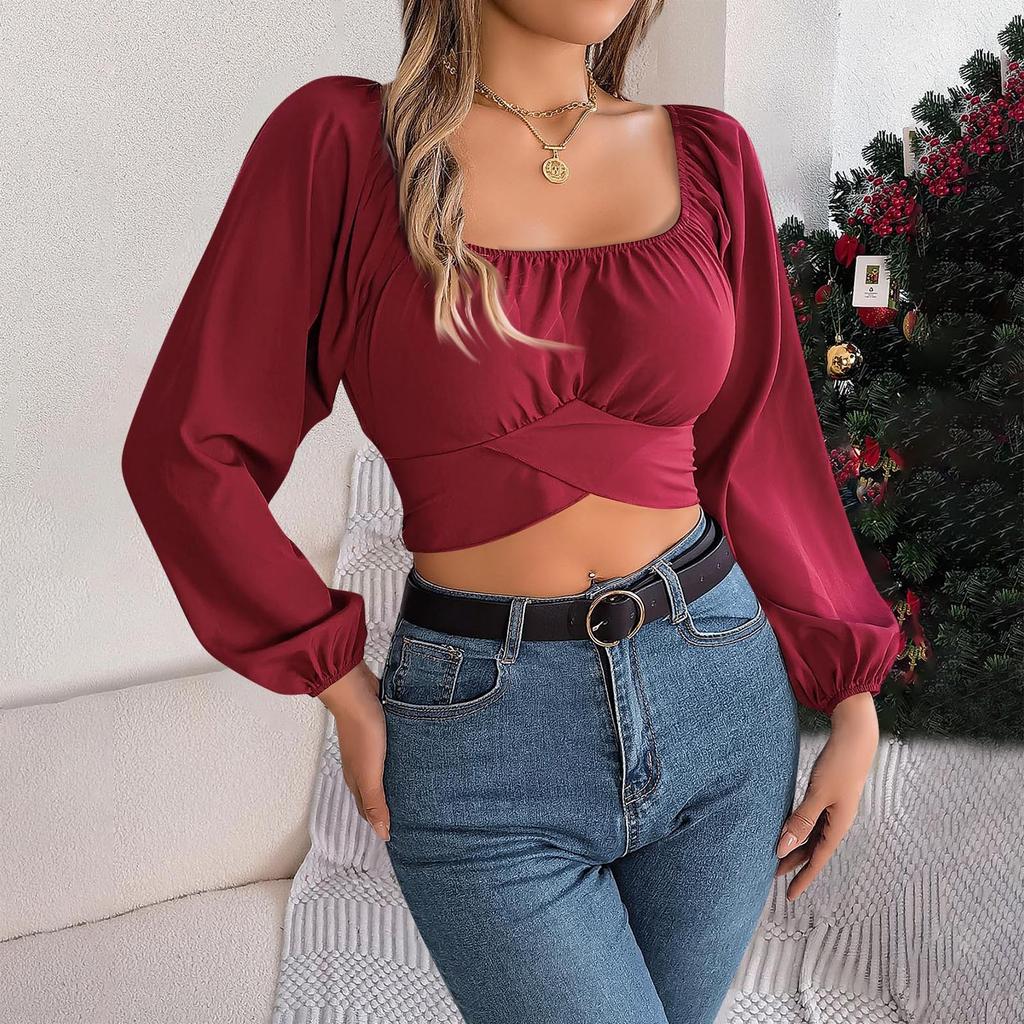 Women's Fashion Lace-Up Waist Chiffon Top