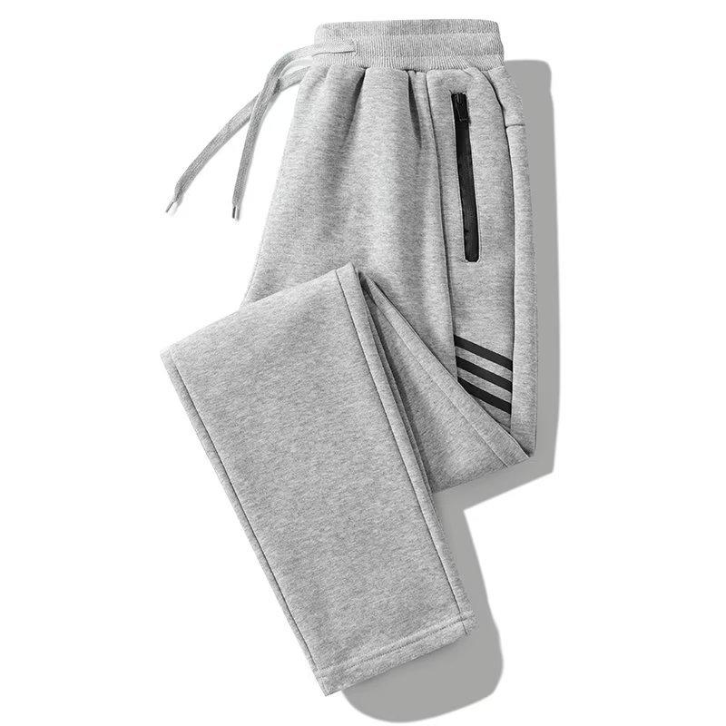 Мужские зимние спортивные брюки с бархатной подкладкой, свободный крой, прямые штанины, модные и большого размера