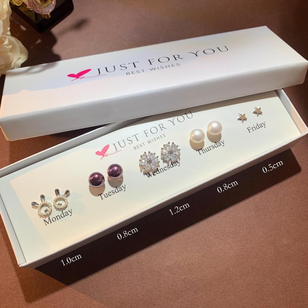 Набор серег-пуссетов в форме сердца с цирконом, цветком и жемчугом для женщин