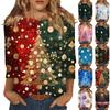 Женская модная повседневная футболка с круглым вырезом и рукавом три четверти с рождественским принтом