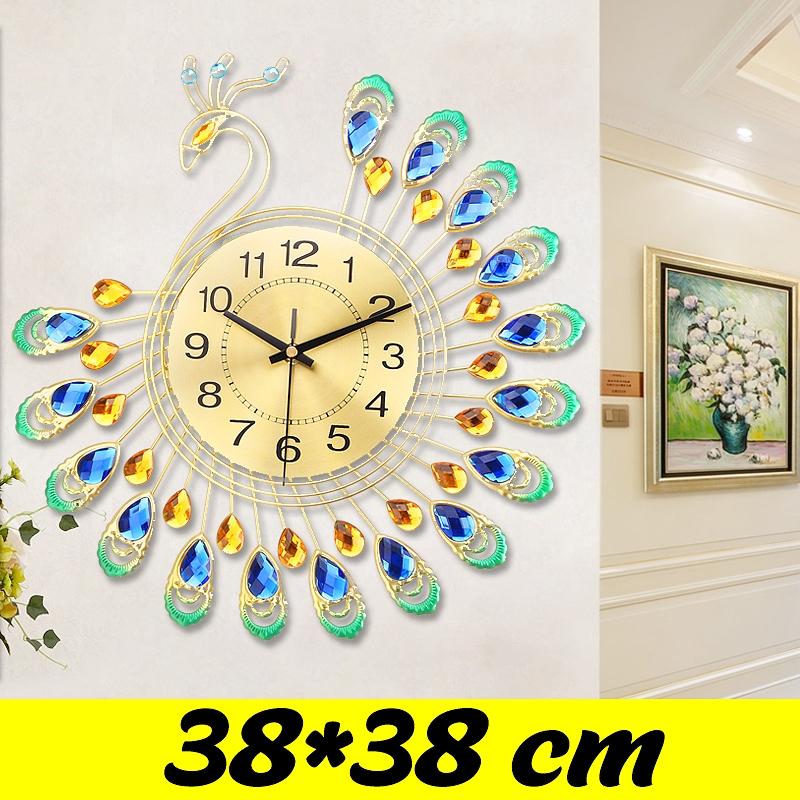 38X38 см 3D золотые настенные часы в форме павлина с бриллиантами, металлические часы для домашнего декора, комнаты, офиса, часы «сделай сам», ремесленные украшения, подарок 38 X 38 см