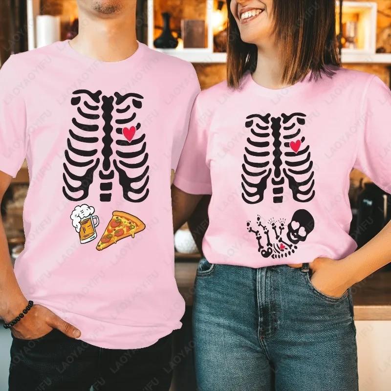 Mens Cotton Graphic Tee Skeleton Ribcage Beer Pizza Halloween Streetwear Short Sleeve T-Shirt