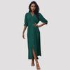 With Belt YYFS Women's Fashion Summer Spring Solid Color Print 1/2 Sleeves V-Neck Middle Waistline Casual Dresses