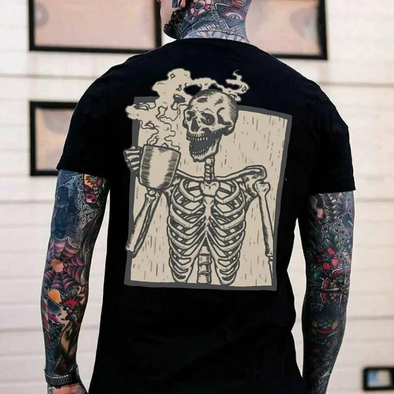 Hot Selling Men's Punk Skull Letter Printed Round Neck T-shirt Unisex Casual Summer Hip-hop Cool Holiday Soft Short Sleeved