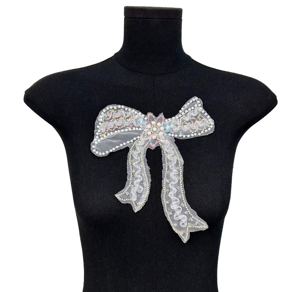 White Three-Dimensional Pearl Embellished Mesh Sequined Lace Butterfly Cloth Sticker Versatile Clothing Bag Accessories Decoration