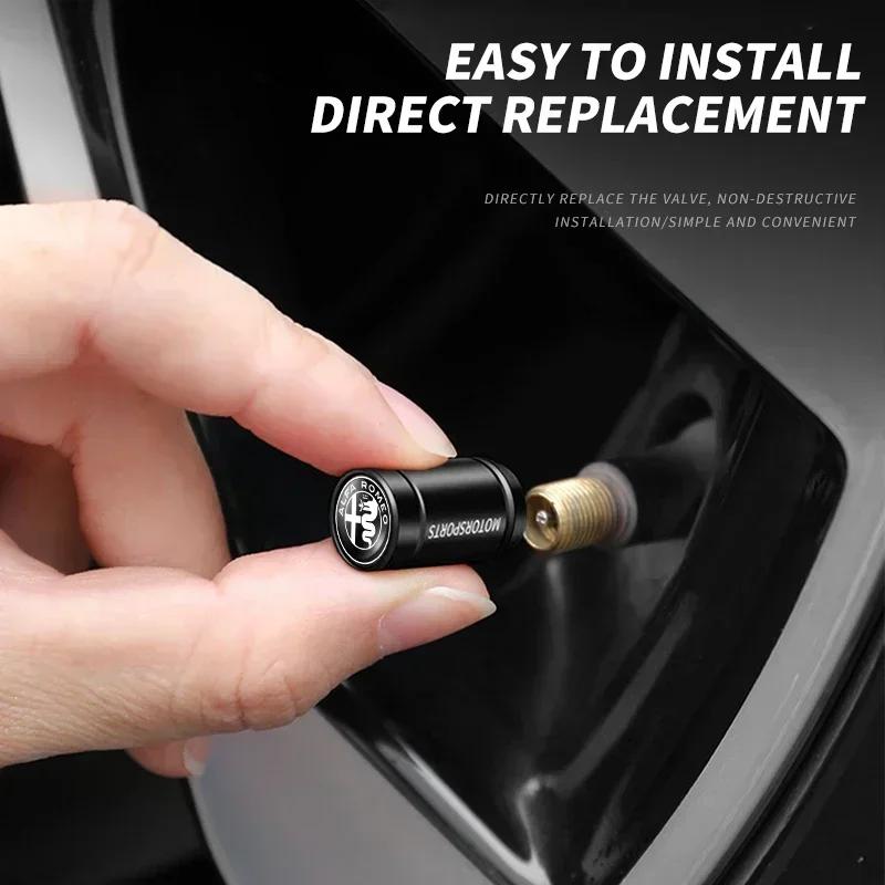 ACPXJ1 4Pcs Metal Car Styling Wheel Tire Valve Caps Cover Accessories For Alfa Romeo 159 Giulietta Giulia 147 Mito 156 166 Stelvio