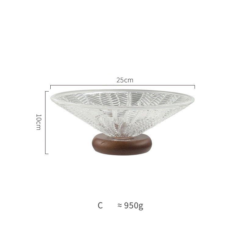 Fruit Plate Solid Wood Base Light Luxury Glass Dessert Plates Living Room Coffee Table Snack Display Tall Candy Plate Tableware