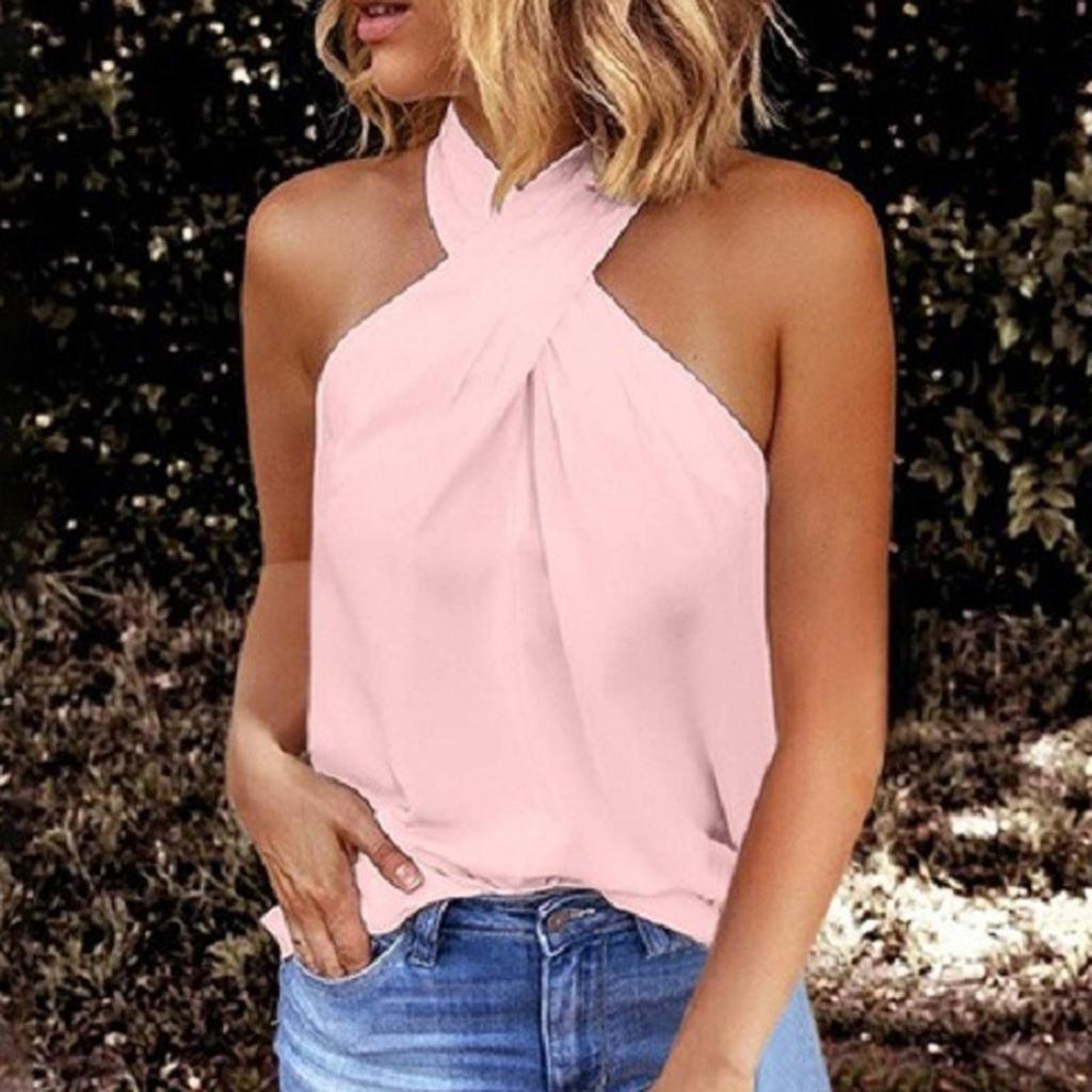 Женская модная однотонная рубашка без рукавов Colog, повседневная блузка с открытыми плечами