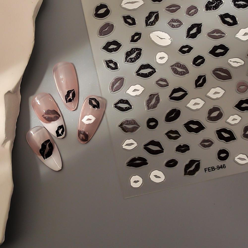 3D рельефные черные наклейки для ногтей с принтом губ - Темные, самоклеящиеся DIY для стиля Hot Girl