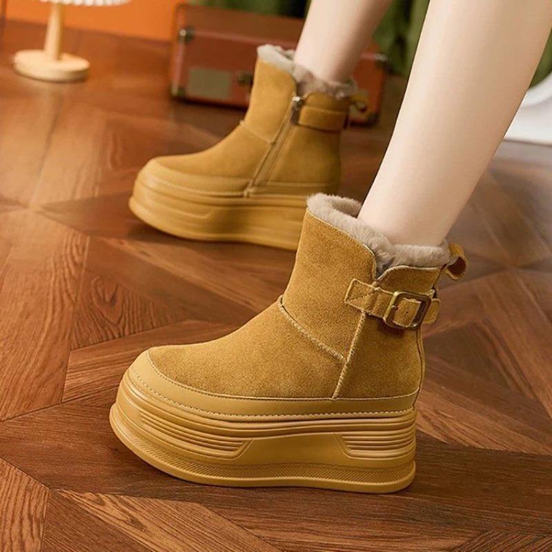Thick Soled Snow Boots 2024 Winter New Style Belt Buckle Decoration Anti Slip Solid Color Versatile Women's Shoes Zapatos Mujer