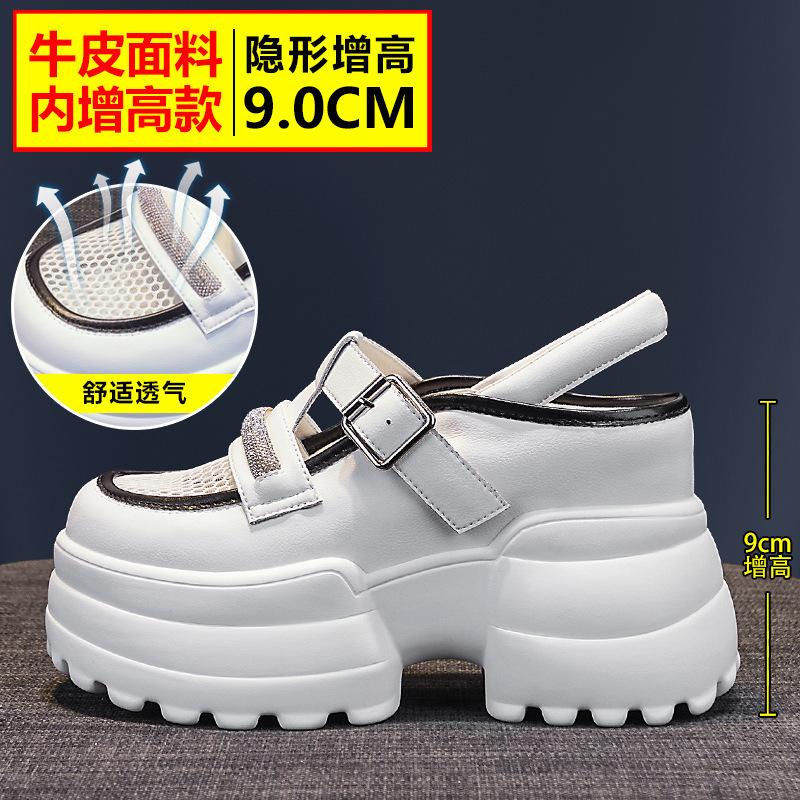 Толстая подошва с внутренней стороны, увеличивающая высоту каблука, сандалии с застежкой-молнией на голову, женская обувь, лето 2025, новые взрывные скошенные каблуки, римские спортивные туфли