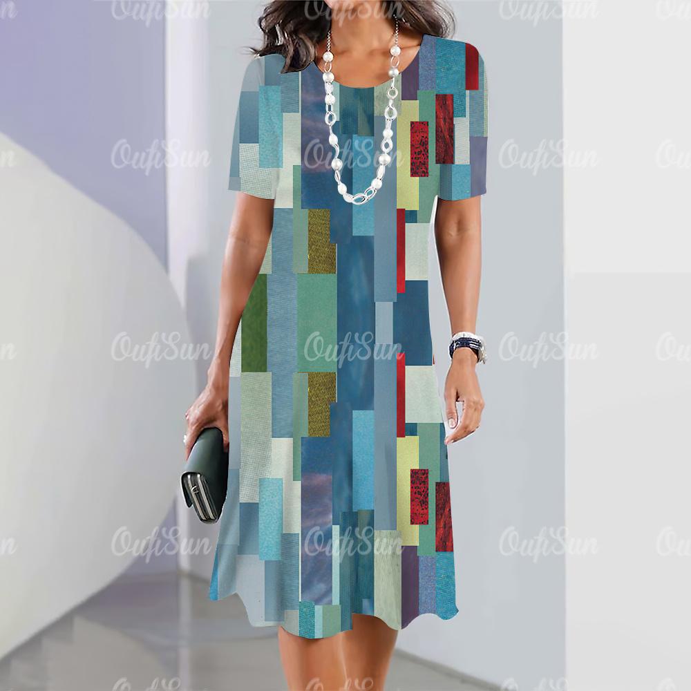 Summer Dresses For Women Fashion Harajuku Girls Sexy Striped 3D Print A-Line Dresses Holiday O Neck Female Loose Elegant Costume