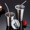 Серебряные пивные кружки из нержавеющей стали с крышкой, металлический стакан для вина, офисный стакан для чая, молока, соломинки для воды, походная посуда для питья, инструменты