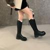 2025 Winter New Round Head Rear Zipper Thick Heel Tall Tube Thin But Knee Knight Women's Boots