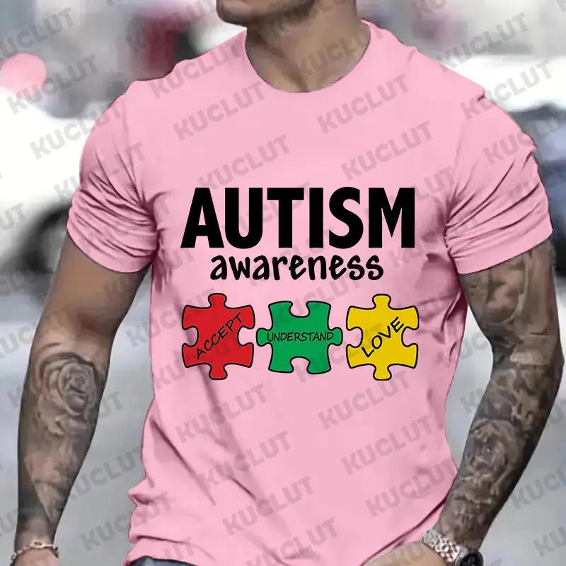 Новая мужская футболка с принтом «Осведомленность об аутизме», рубашка с короткими рукавами, летняя повседневная футболка для мужчин, модный топ, свободная мужская одежда