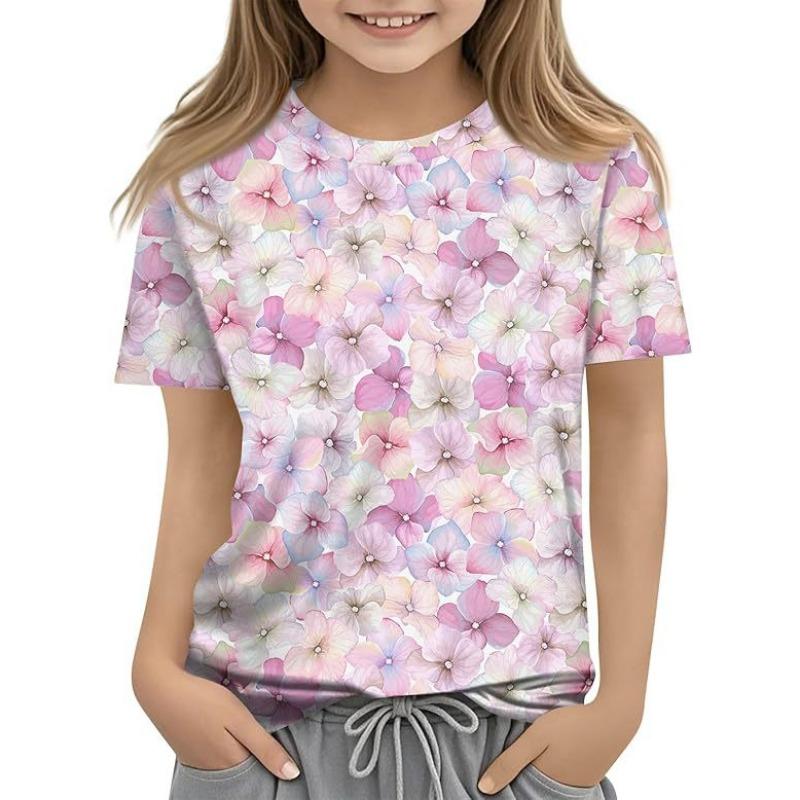 Детская футболка с 3D-принтом, новая повседневная универсальная детская одежда с цветочным 3D-принтом, футболка с короткими рукавами и круглым вырезом