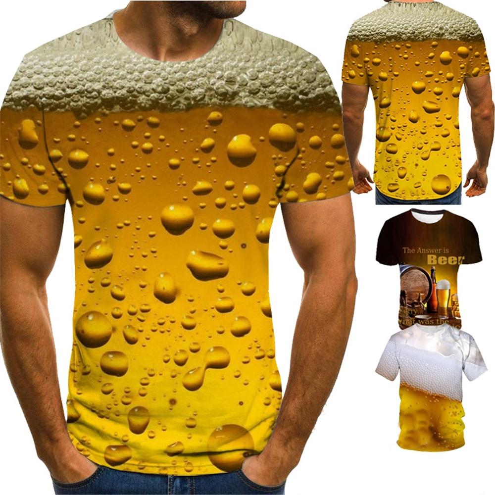 Summer Cool Fashion 3D Beer Printing T-shirt Men's Personality Graphic Tee Casual Short-sleeve Shirts Tops Plus Size 100-6XL