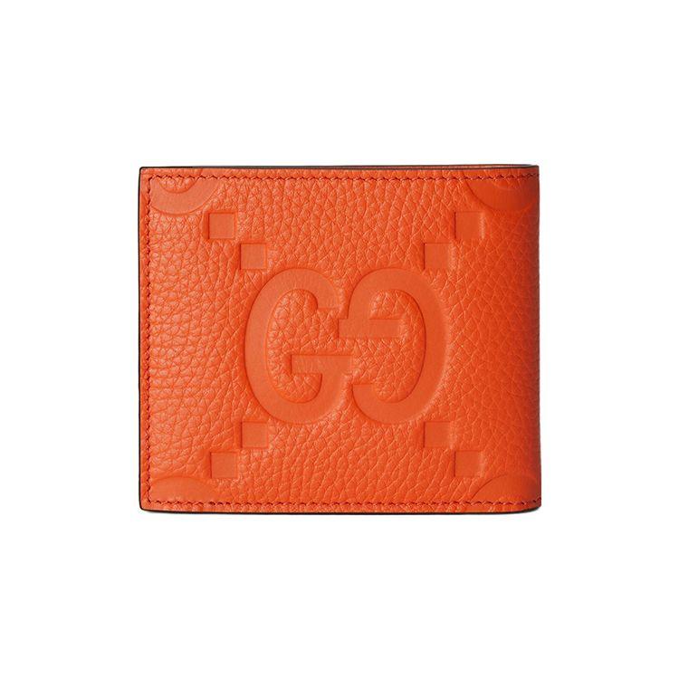 Gucci Двустворчатый кошелек из оранжевой зернистой кожи с тиснением GG для унисекс, роскошный, для повседневного использования