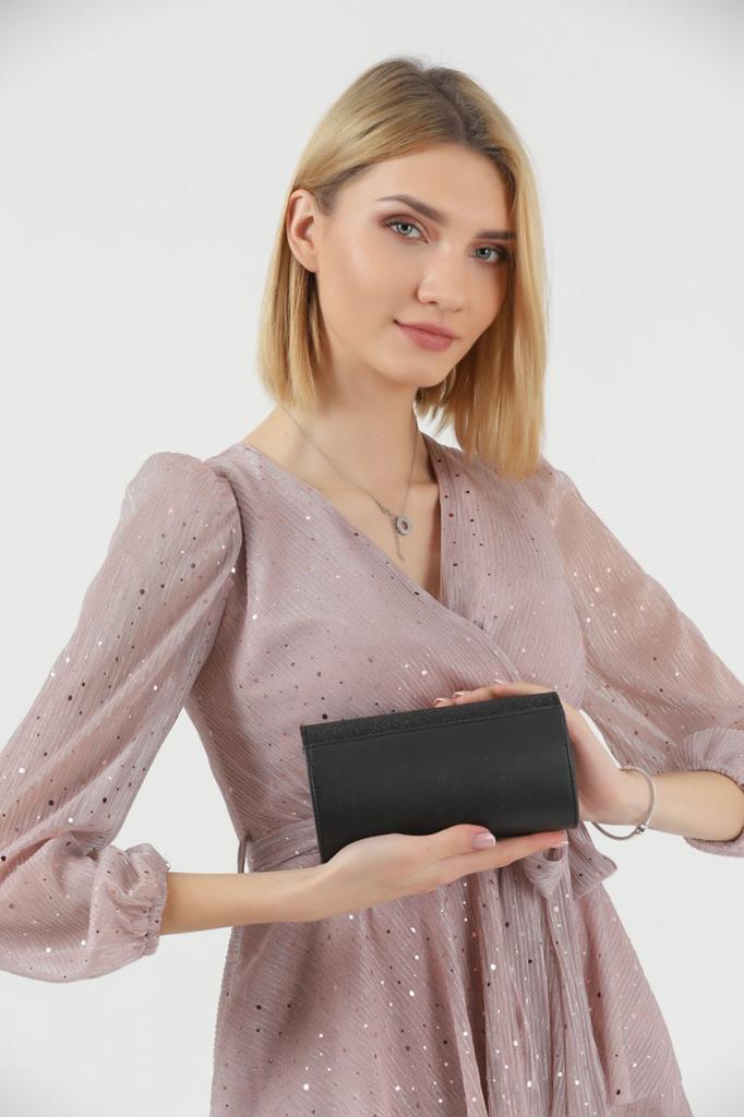 Women's Stylish and Useful Evening Dress Bag Black Soft Glitter Evening Bag