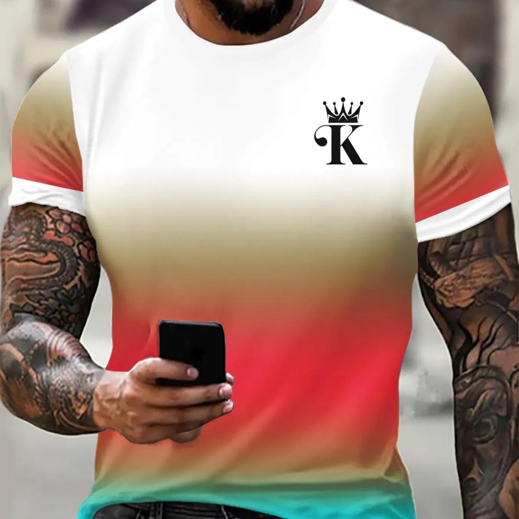 Summer New Men's Top Round Neck Pullover Printed T-shirt Daily Casual Street Style Short Sleeved T-shirt Men's Commuting Style