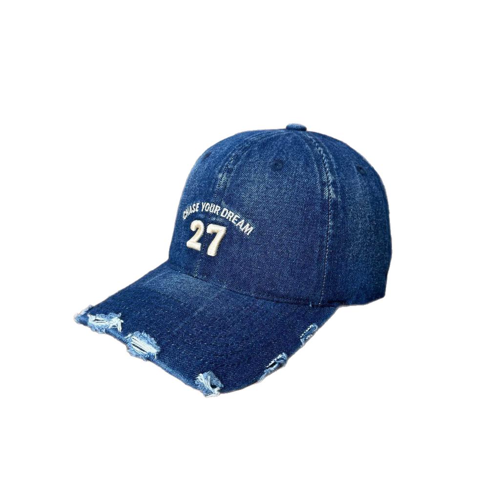 Niche design sense ripped denim baseball cap women's embroidery show face small cap men ins trendy new models