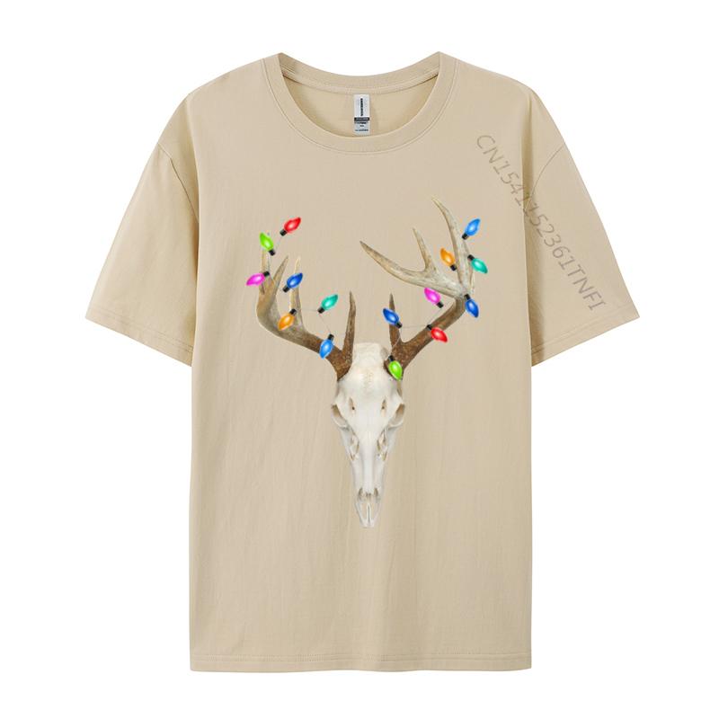 Deer Skull Hunting Christmas Whitetail T-Shirt Cotton Top T-Shirts For Men Normal Tops Shirts Prevalent Slim Fit