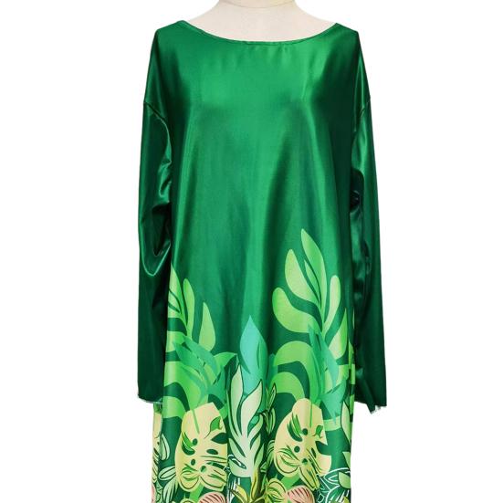 Fall Spring Women Dress Oversized Floral Printing Color Matching Robe Type Long Bat Sleeves Round Neck Irregular Hem Pullover Party Dating Maxi Dress