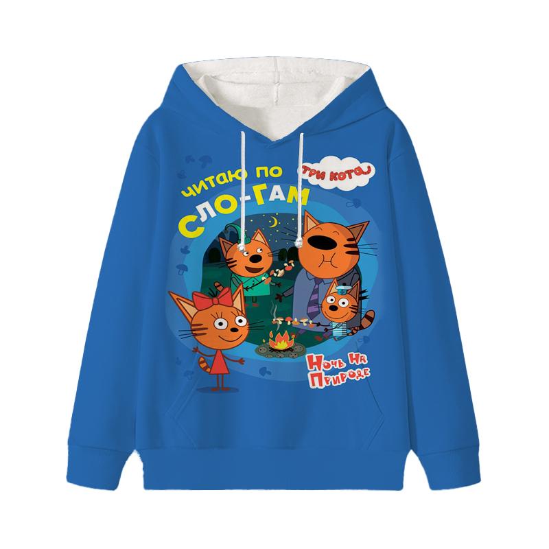 Толстовка с капюшоном Three Kittens E-cat Family для детей, милая детская осенняя толстовка с рисунком манги, детская одежда для девочек и мальчиков, толстовки с капюшоном