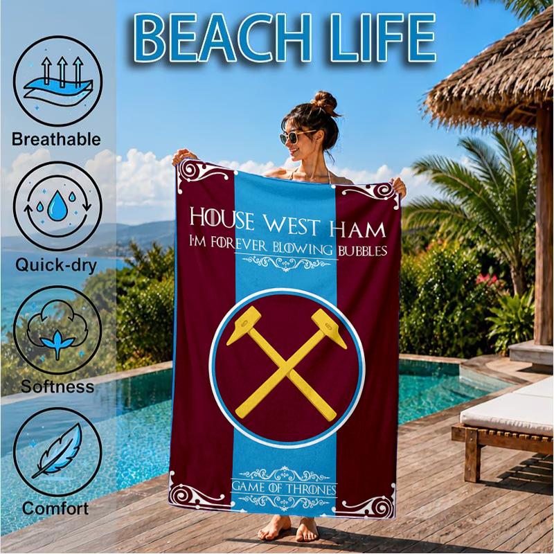 West Football Printed Microfiber Beach Towel, Soft And Absorbent, Quick-Dry, Ideal for Summer Travel, Beach Essential, Swimming Pool