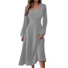 Women's Autumn And Winter Casual Fashion V-neck Long Sleeve Solid Color Long Dress