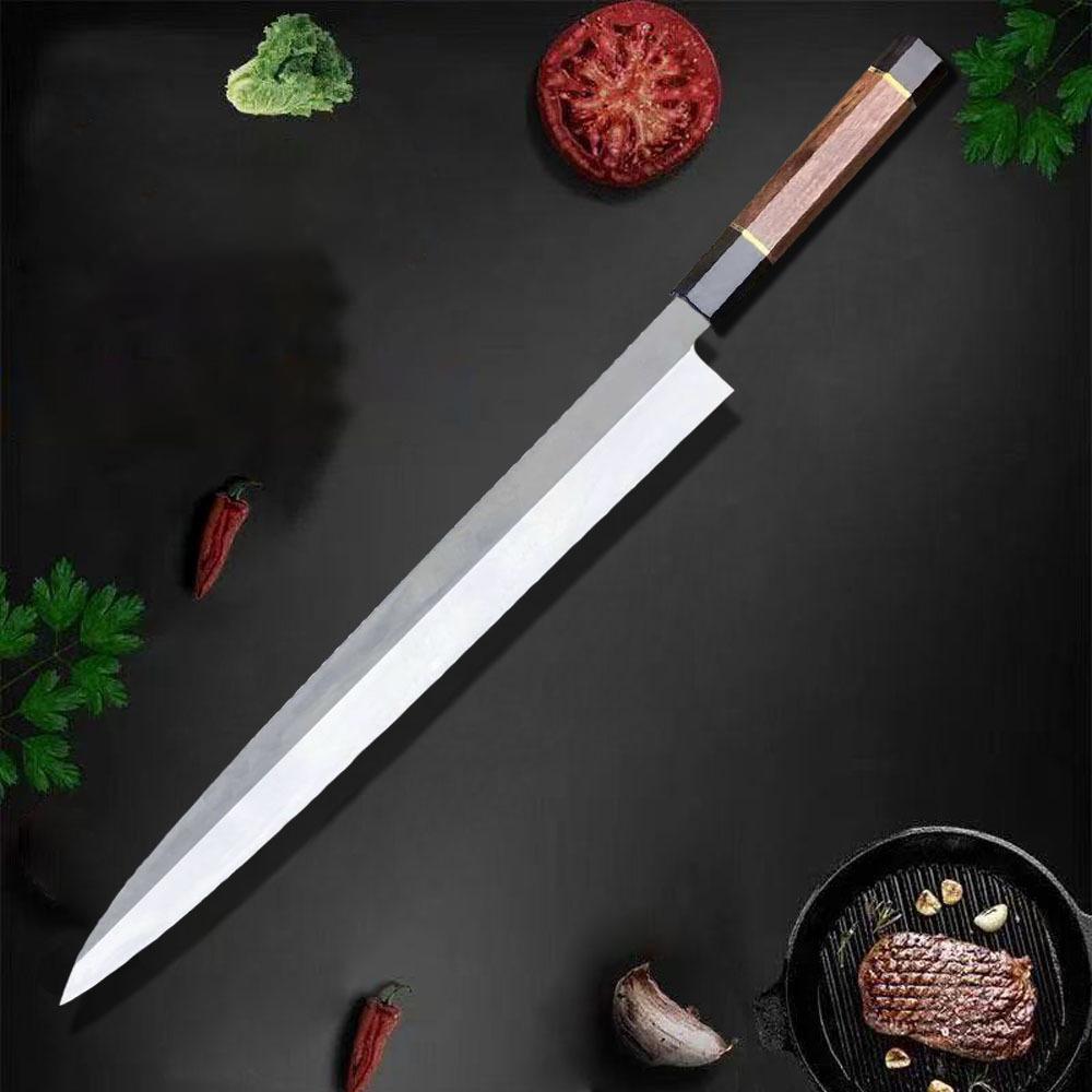 Нож для сашими Одностороннее лезвие Сталь 10Cr15MoV Нарезка Лосось Ветчина Филетирование Рыба Тесак Янагиба Японские Кухонные Ножи