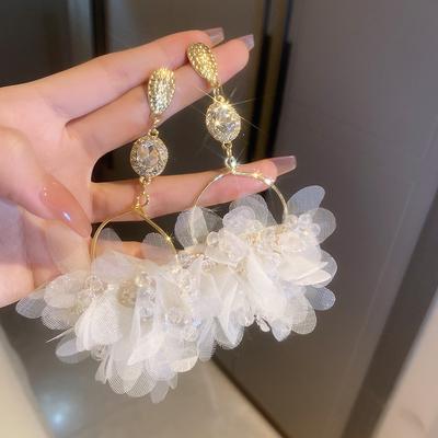 Модные белые серьги-цветы для женщин, прозрачные хрустальные серьги, темпераментные серьги-подвески, циркон