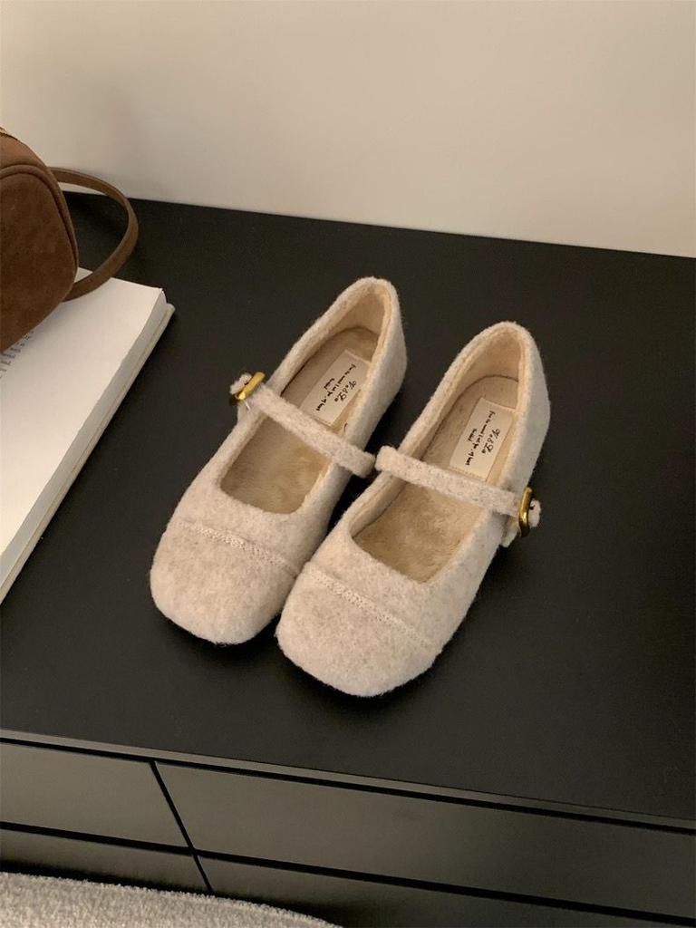 Высококачественные пушистые туфли для женщин, новые осенне-зимние туфли Мэри Джейн на плоской подошве с ретро-темпераментом