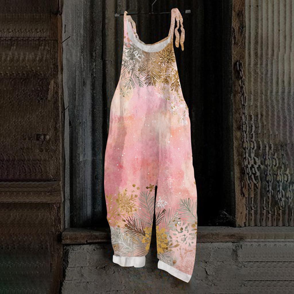 Women's Jumpsuit  Print Casual Loose Vintage Shoulder Strap Cotton Linen