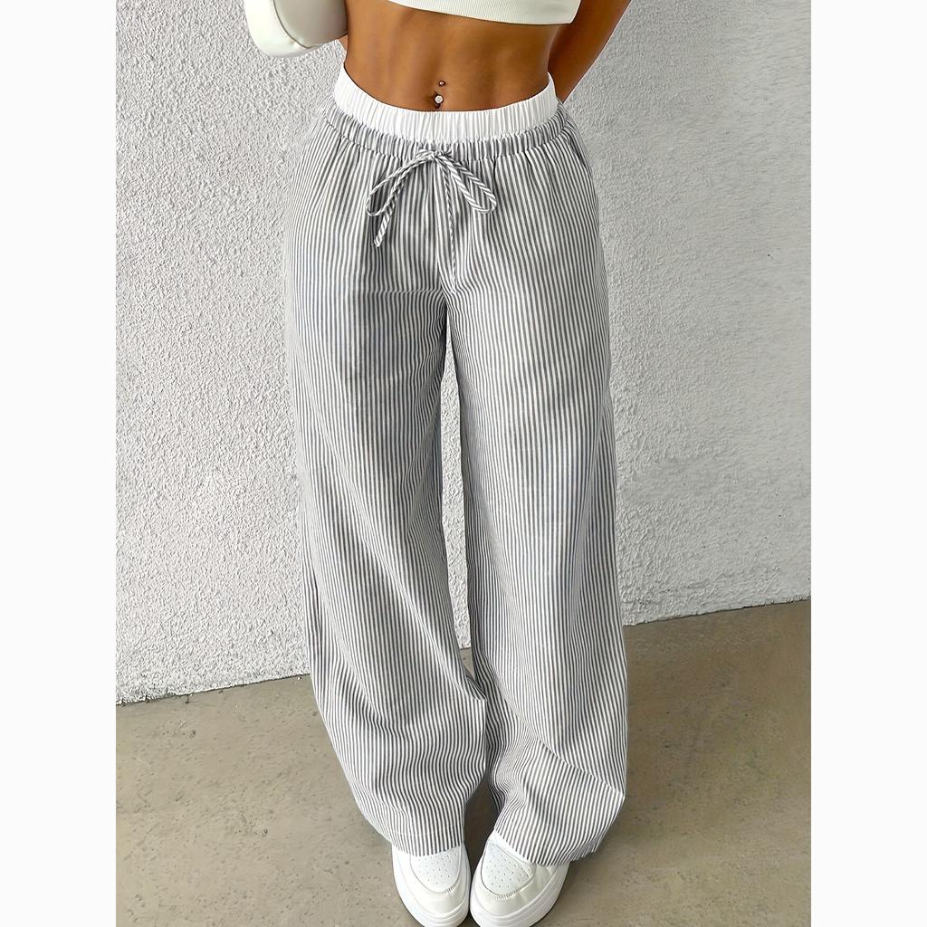Повседневные прямые брюки Женские модные полосатые брюки в пол
