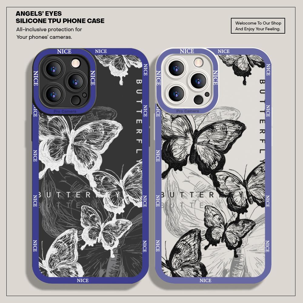 For iPhone 16 15 14 Pro Max Redmi Note 13 12 Pro Samsung S25 S24 Ultra A13 A14 A15 A16 Butterfly Design Soft Silicone Full Lens Protect Case