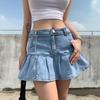 Европейская и американская милая джинсовая юбка А-силуэта в студенческом стиле с подкладкой против просвечивания