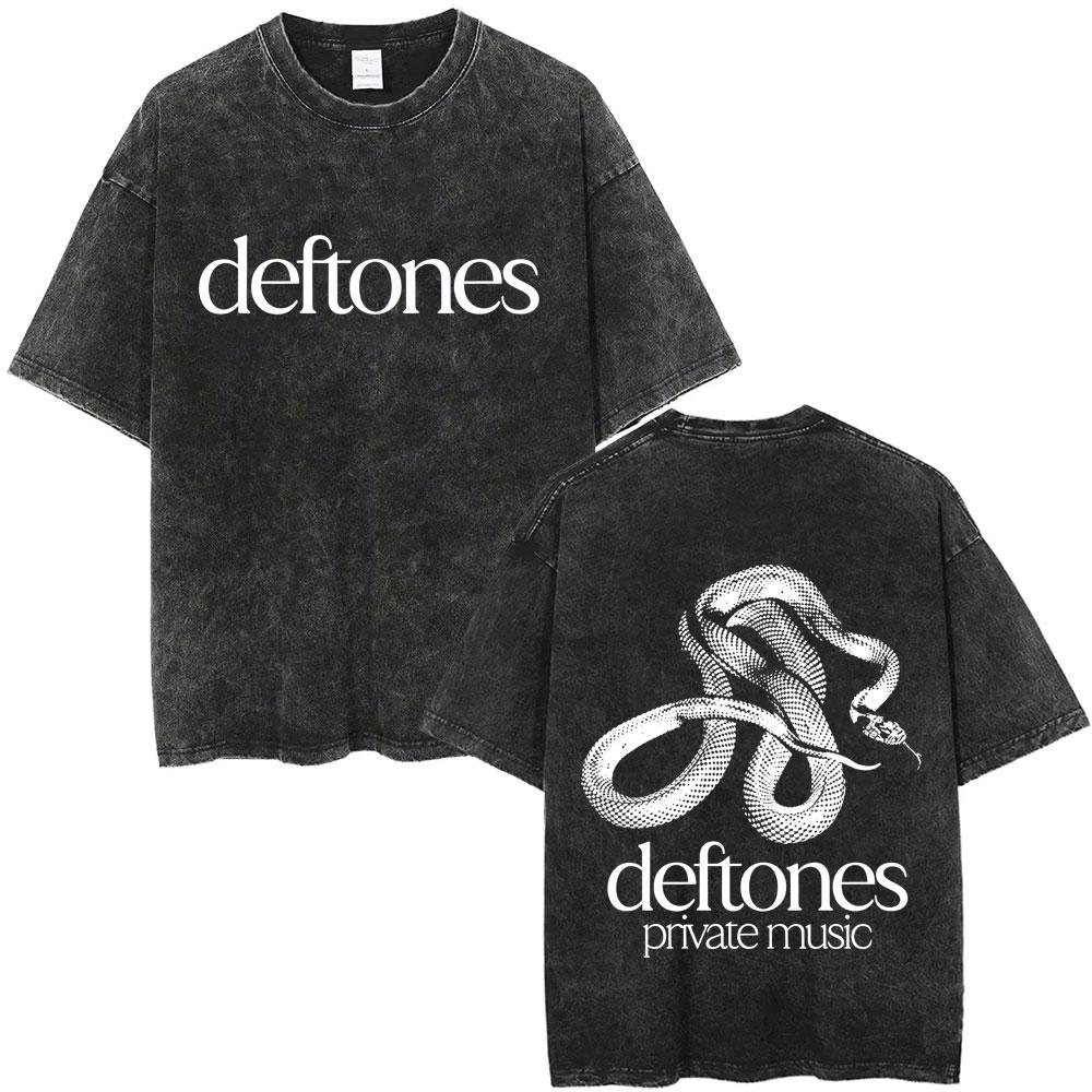 Washed Vintage Rock Band Deftones Private Music Snake Album Graphic T Shirt Men Women Alternative Heavy Metal Oversized Tshirt