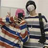Весенняя свободная футболка с длинным рукавом в полоску в стиле Харадзюку для пар, универсальный корейский стиль для мужчин и женщин