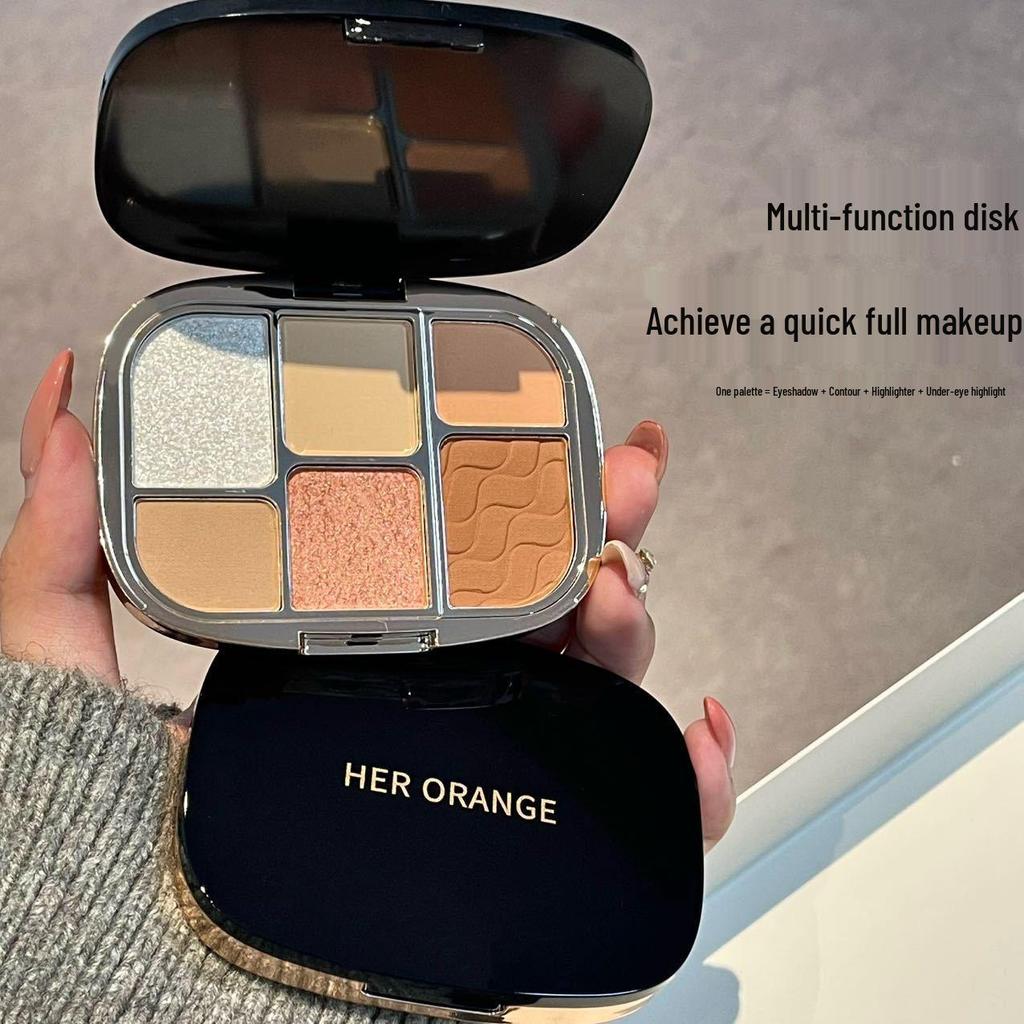 HERORANGE 6-цветная палитра теней для век, мягкие и легко растушевывающиеся: Матовый, С шиммером, Мелкий глиттер, Многофункциональный для глаз и румян.