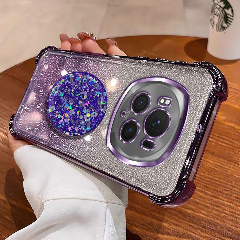 Shockproof Bing Ring Holder Case For Honor Magic6 Pro 70 50 90 Lite X8 X9C Smart X9B X7A Shockproof Cover Glitter Capa with Ring